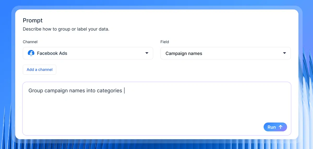 Whatagraph IQ Dimensions - Prompt form for grouping Facebook ad campaign data.