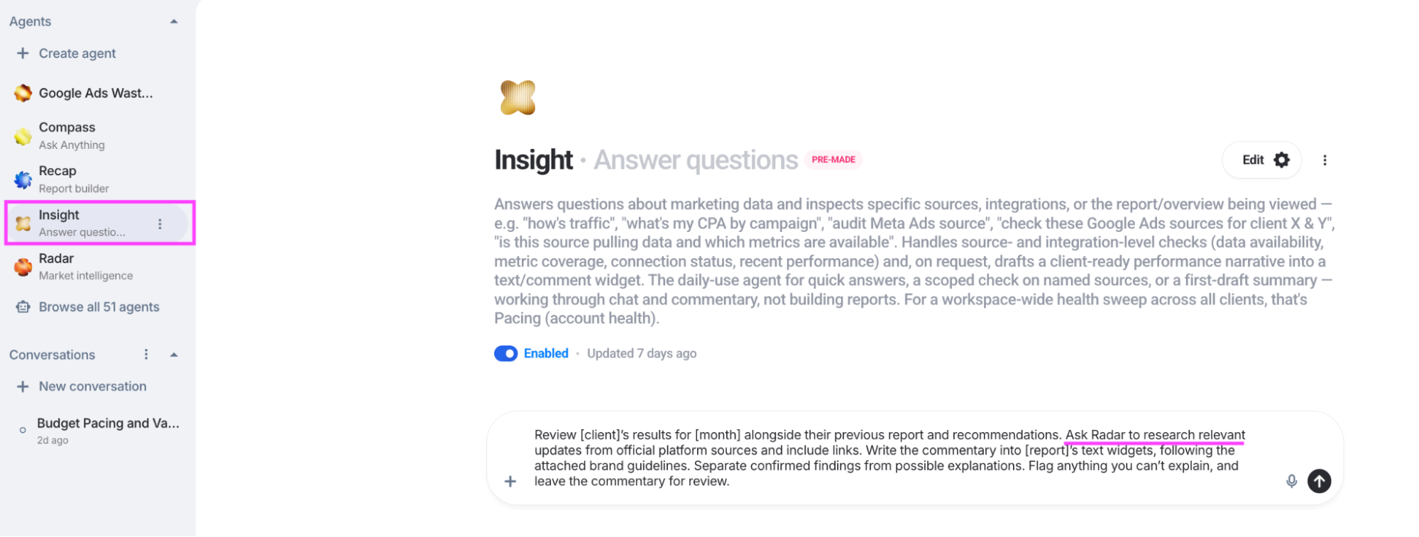 Whatagraph Insight feature