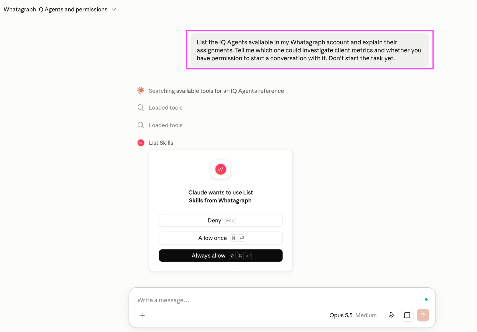 Whatagraph account connected to Claude