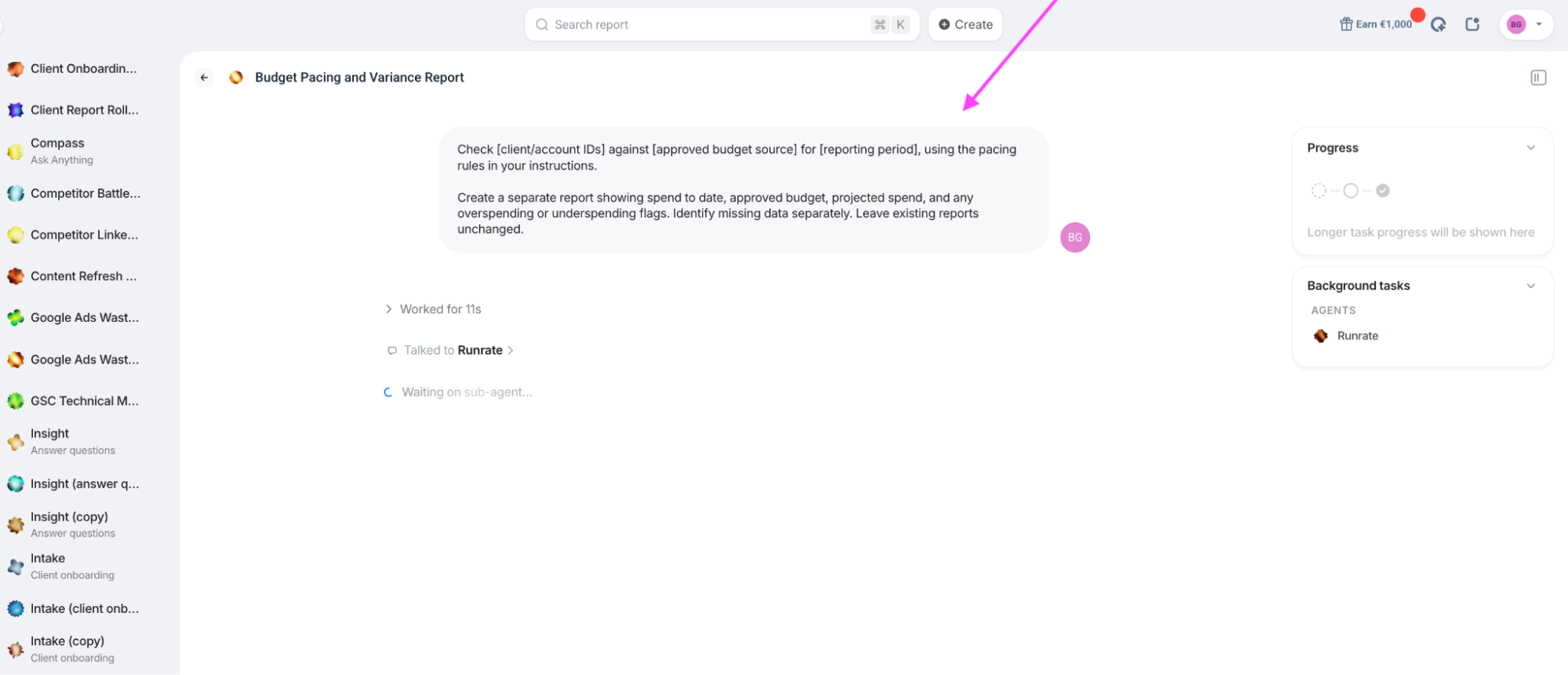 Whatagraph connected MCP AI new conversation