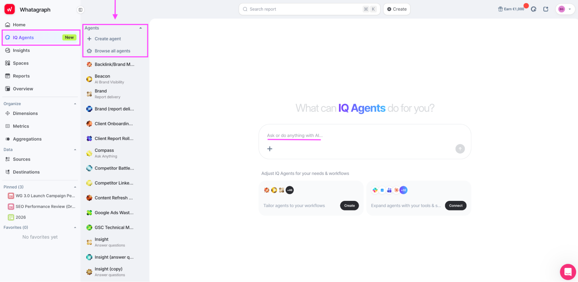 Whatagraph IQ Agents feature