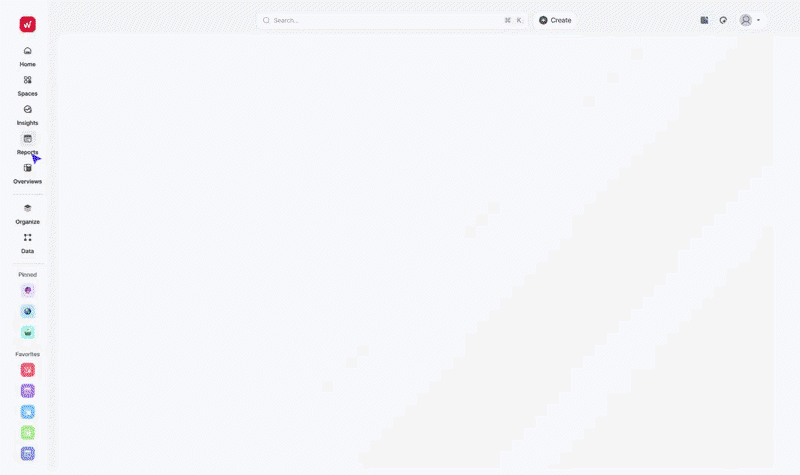 Whatagraph Iq Report Creation Feature - A web application interface with a left-side navigation menu.