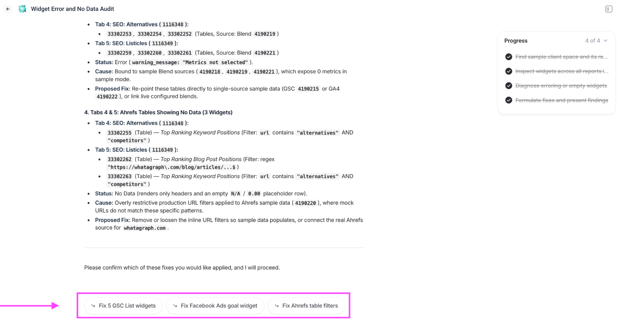 Whatagraph triage feature