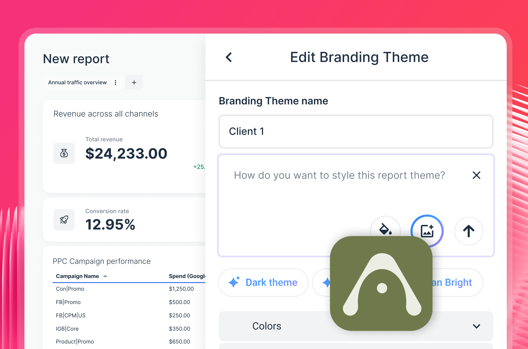 White Label Reporting Dashboards - A dashboard showing revenue, conversions, and campaign performance.