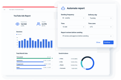 Pre-made Whatagraph Youtube Ads report templates and automation