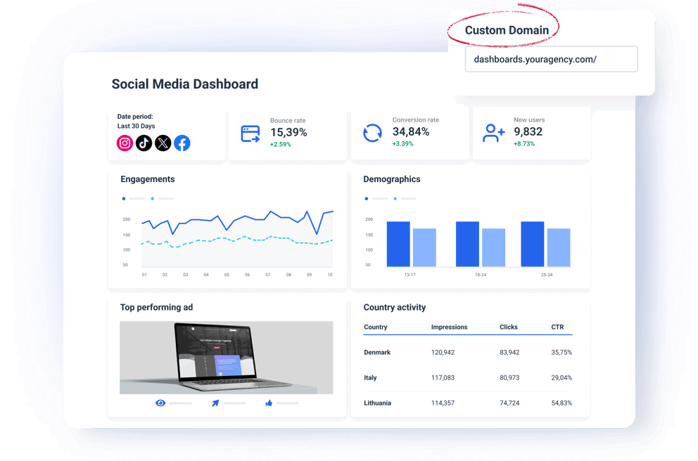 White Label Social Media Dashboard - Host every social media report on your own domain