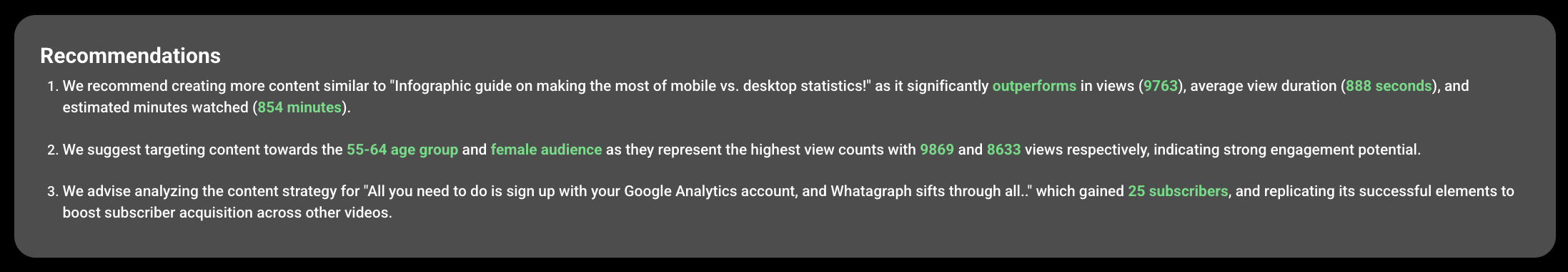 Youtube Report Template - Recommendations for video content creation and strategy.