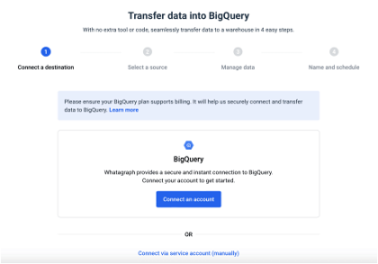 connect a destination for your data transfer