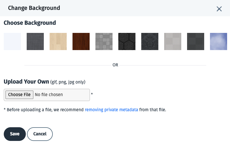 Here's the alt text for the image:

Cyfe Background Color - A change background modal with background options.