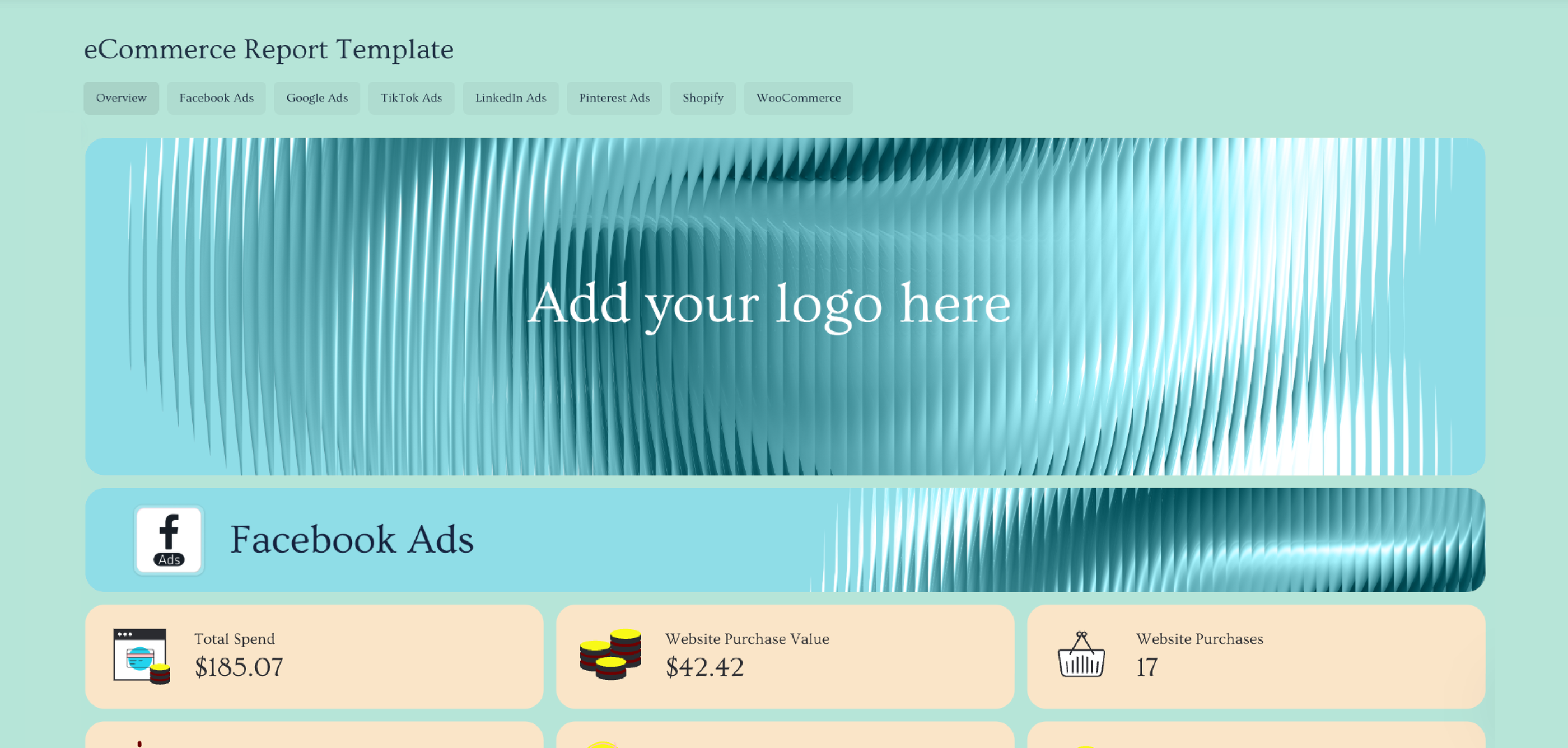 Ecommerce Report Template - A report showing different ads from various social platforms.