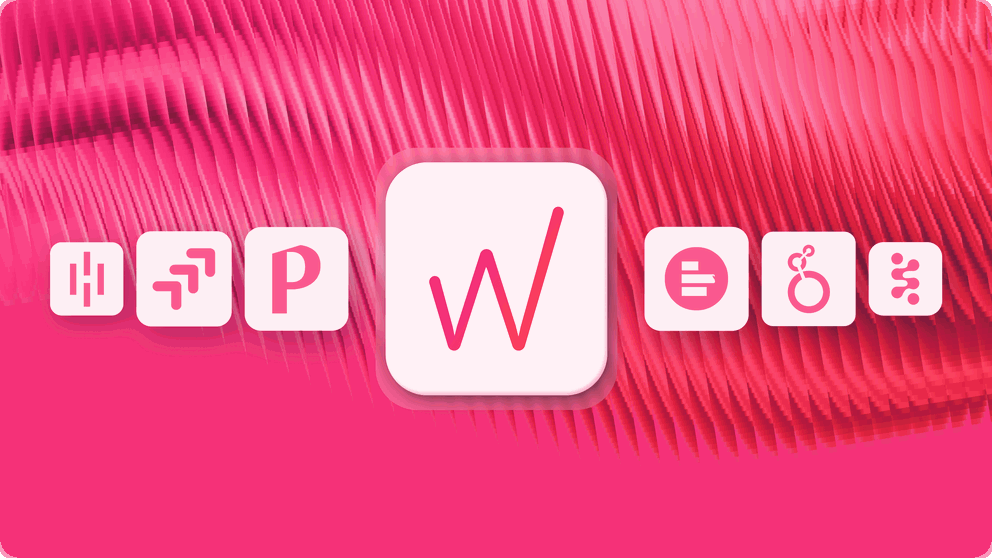 eCommerce Reporting Tool - Logo icons in white squares on a vibrant pink background.