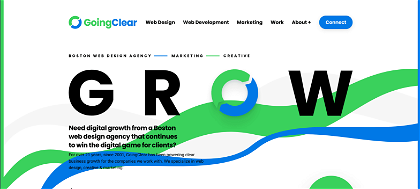 A screenshot of the Going Clear design agency website