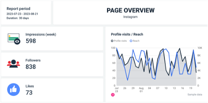 Widgets showing Instagram page metrics in Whatagraph