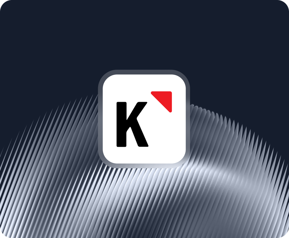 Klavioy - App icon featuring a black "K" and a red triangle on a white background.