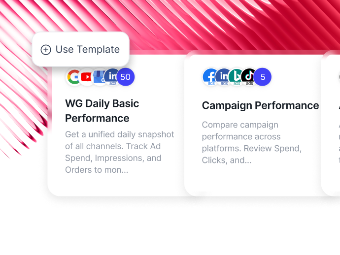 Whatagraph templates library showing Daily Performance and Campaign Performance templates.