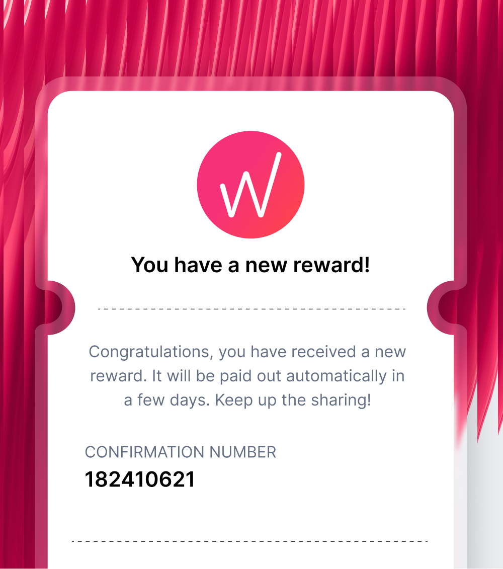 Receipt Mobile - Reward notification with logo and confirmation number.