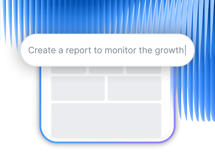 Whatagraph AI report creation showing a natural language prompt to create a report to monitor growth.