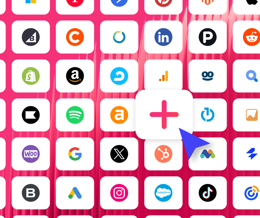 Roadmap - Many app icons on a pink grid background.