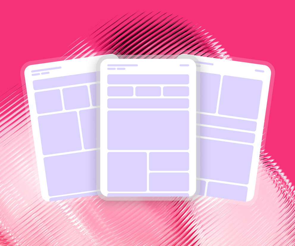 Section - Three mobile app wireframes on pink background
