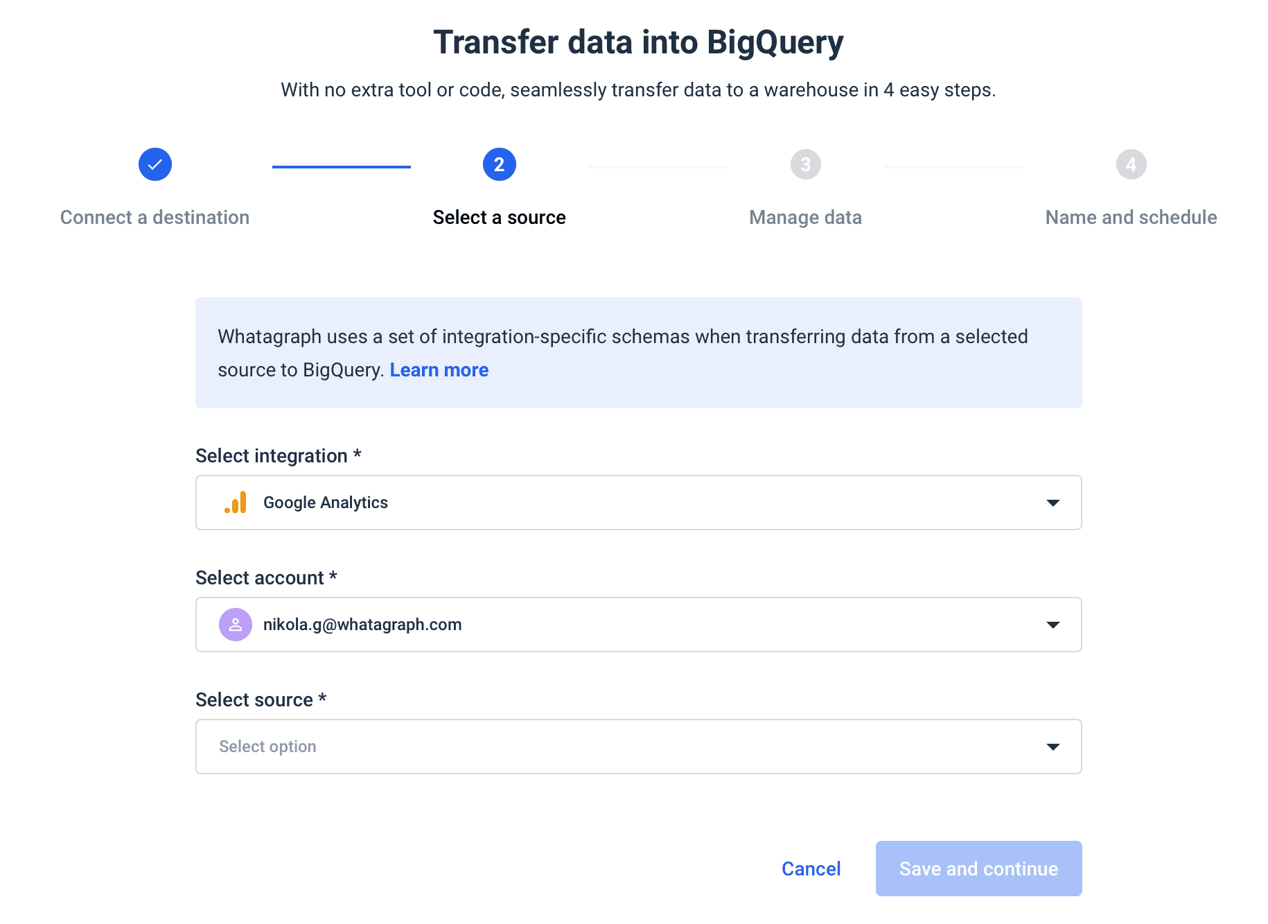 select a source of your data transfer