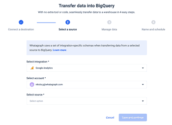 select a source of your data transfer