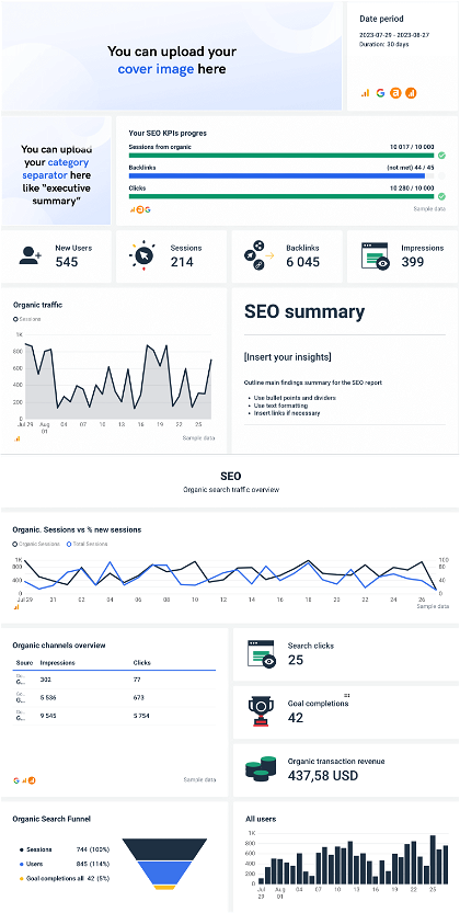 SEO report template in Whatagraph