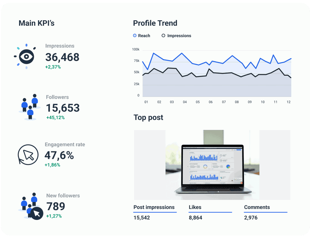 Instagram Reporting Tool with all key metrics within a single platform