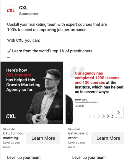 Carousel ads are being used to display multiple products.