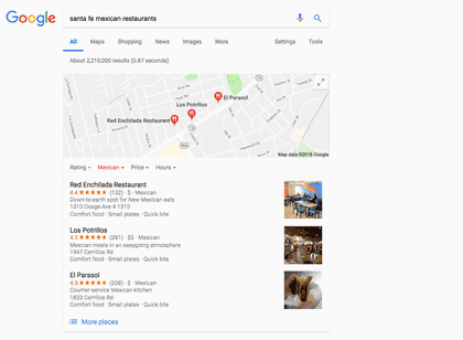 Google Local search results