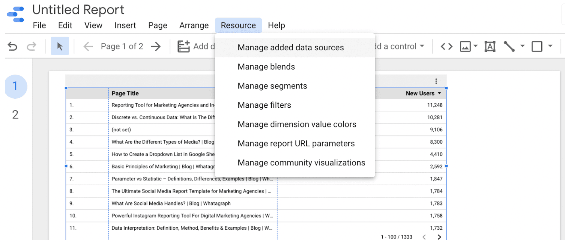 Manage added data sources