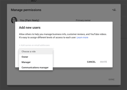 Google My Business permissions