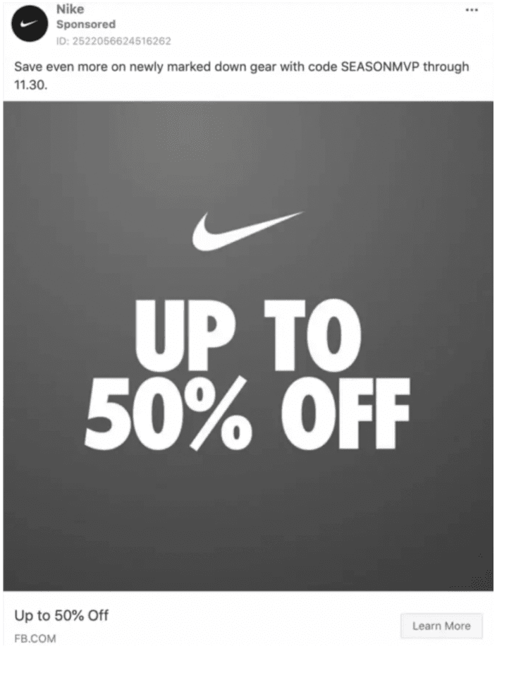 Example of Facebook Ad by Nike
