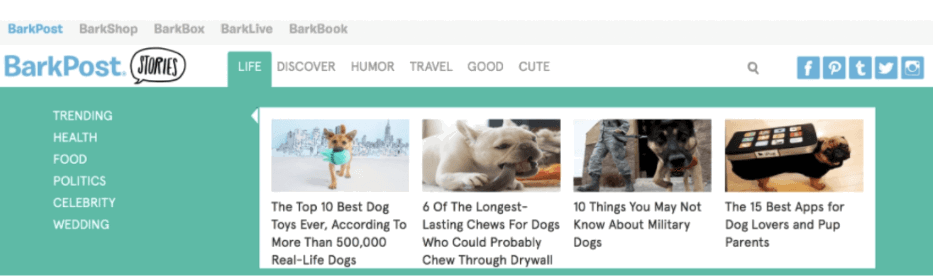 Example of Blog posts from BarkBox