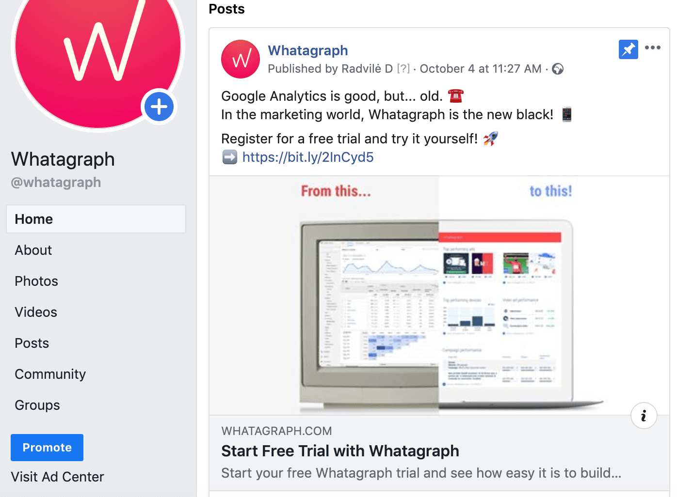 Facebbok post from Whatagraph Facebook page