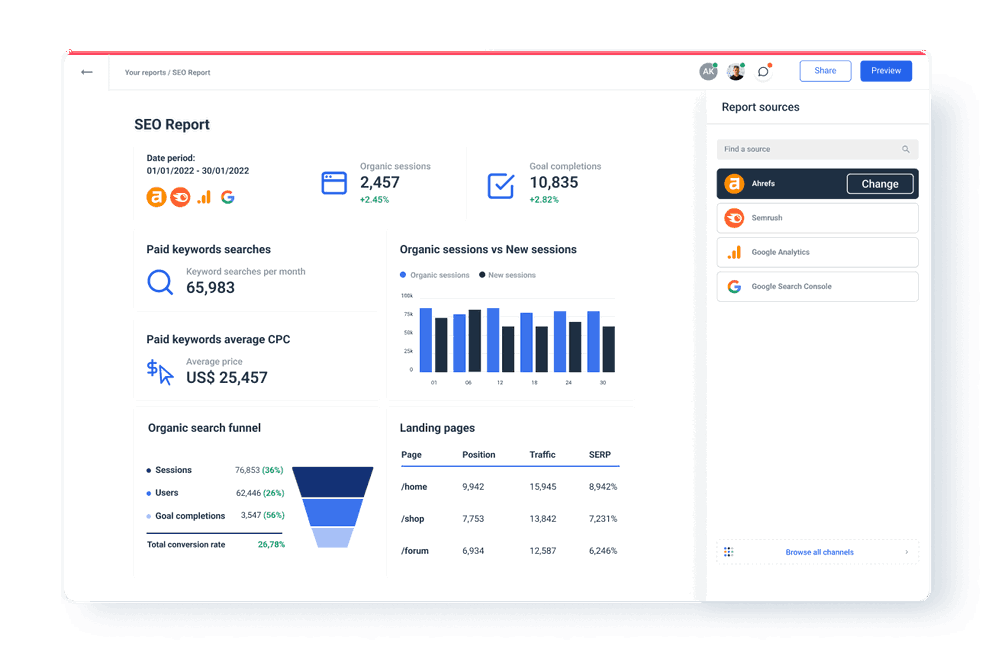 Overview Dashboard in SEO Rank Report