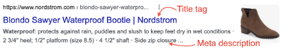 Example of SERPs results for Product Page
