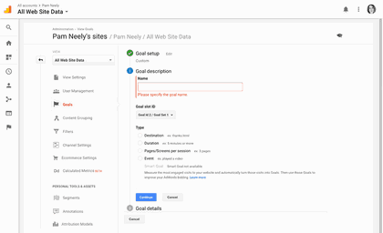 Custom goal description in Google Analytics admin