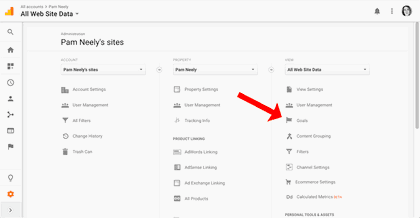Where to find goals in Google Analytics admin