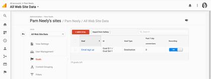 How do goals look in Google Analytics admin