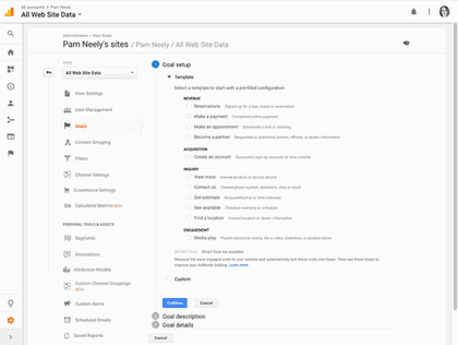 Goals view in Google Analytics admin