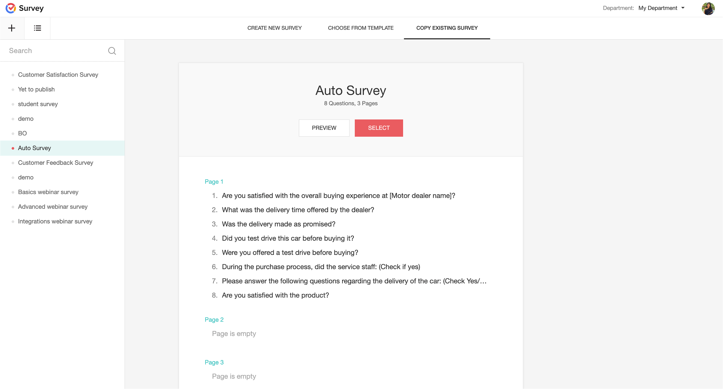 Welcome survey